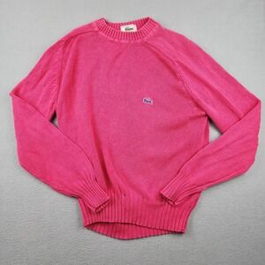 Vintage Lacoste By IZOD Sweater Mens Medium Pink Cotton Crewneck Knit Logo